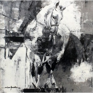 Shan Amrohvi, 12 x 12 inch, Acrylic On Canvas, Horse Painting, AC-SA-146